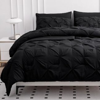 LANE LINEN Queen Comforter Set, 7 Piece Queen Size Bedding Set, Black Comforter with Sheets, Pillowcases & Shams - Pintuck Style