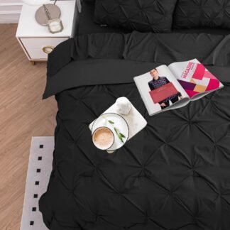 LANE LINEN Queen Comforter Set, 7 Piece Queen Size Bedding Set, Black Comforter with Sheets, Pillowcases & Shams - Pintuck Style