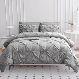 LANE LINEN Queen Comforter Set, 7 Piece Queen Size Bedding Set, Black Comforter with Sheets, Pillowcases & Shams - Pintuck Style