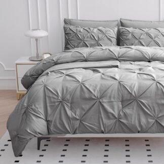 LANE LINEN Queen Comforter Set, 7 Piece Set with Sheets, Pillowcases & Shams - Soft Fluffy Pintuck French Blue