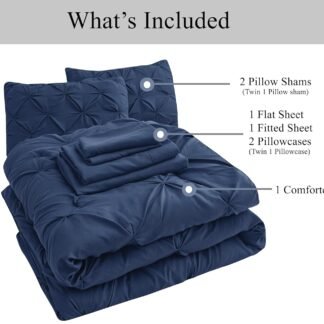 Lane Linen Queen Comforter Set with Sheets, 7 Piece Queen Bed in a Bag Set, Pintuck Queen Bed Set, Soft Bedding Queen Size, Bed Set Queen Size, Queen Bed Comforter Set with...