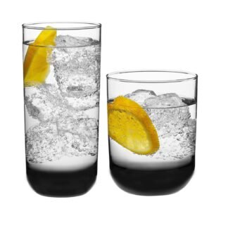 Libbey Polaris Tumbler and Rocks Glass Set, Smoke Hue Drinkware Glasses Set, Lead-Free Tall Water Glasses with Modern Clean Lines, Dishwasher Safe Drinking Glasses Set of 16