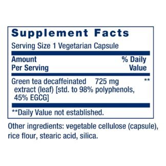 Life Extension Decaffeinated Mega Green Tea Extract – Polyphenol-Rich, Cell Health, Heart Health, Brain Health, Antioxidant Protection – Non-GMO, Gluten-Free, Vegetarian – 100...