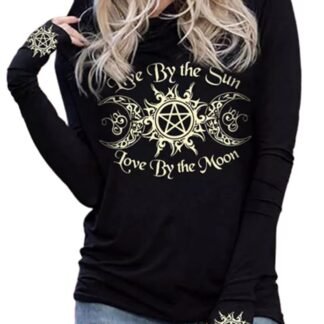 Live by The Sun Love by The Moon Hoodie Women's Sun and Moon Casual Long Sleeve Sweatshirt Round Neck Pullover Tops