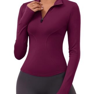 LOMON Womens Long Sleeve Workout Tops Quick Dry Quarter Zip Pullover Crop Yoga Athletic Slim Fit Shirts