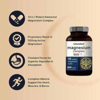 Magnesium Complex 500mg, 300 Capsules | 10-in-1 Magnesium Glycinate, Citrate, Malate & More | Chelated Form for Easy Absorption | Bone, Heart & Muscle Support* | Non-GMO