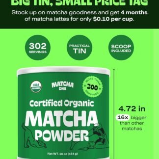 MATCHA DNA Certified Organic Matcha Green Tea Powder (16 oz TIN CAN)