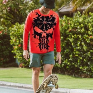 Men’s Viking Graphic Long Sleeve Shirt – Norse Mythology Print Tee Athletic Quick-Dry Performance Top