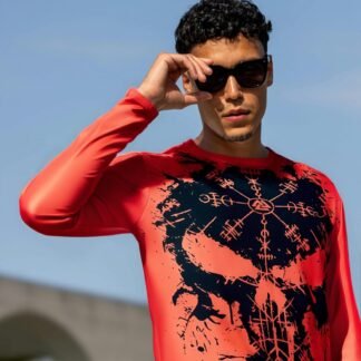 Men’s Viking Graphic Long Sleeve Shirt – Norse Mythology Print Tee Athletic Quick-Dry Performance Top