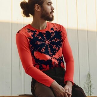 Men’s Viking Graphic Long Sleeve Shirt – Norse Mythology Print Tee Athletic Quick-Dry Performance Top