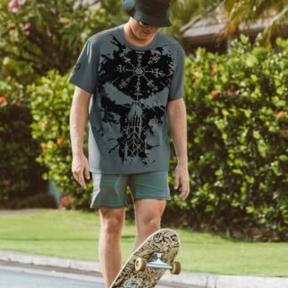 Men’s Viking Graphic Long Sleeve Shirt – Norse Mythology Print Tee Athletic Quick-Dry Performance Top