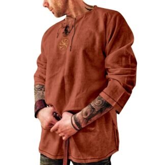 Men's Fashion Cotton Linen Shirt Long Sleeve Solid Color Ethnic Beach Yoga Top