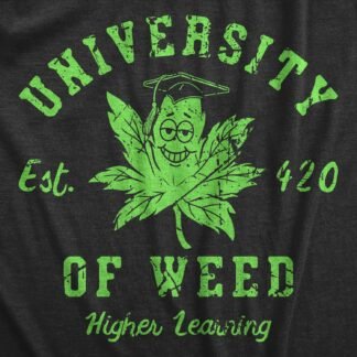 Mens University of Weed T Shirt Funny 420 Weed Leaf College Tee for Guys