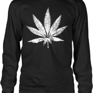 Men's White Weed Marijuana Leaf Cannabis 420 Long Sleeve T-Shirt