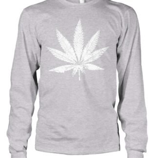 Men's White Weed Marijuana Leaf Cannabis 420 Long Sleeve T-Shirt
