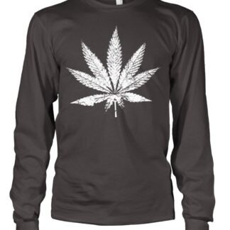 Men's White Weed Marijuana Leaf Cannabis 420 Long Sleeve T-Shirt