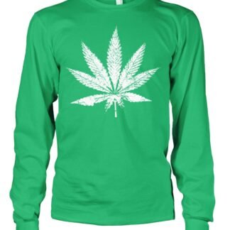 Men's White Weed Marijuana Leaf Cannabis 420 Long Sleeve T-Shirt