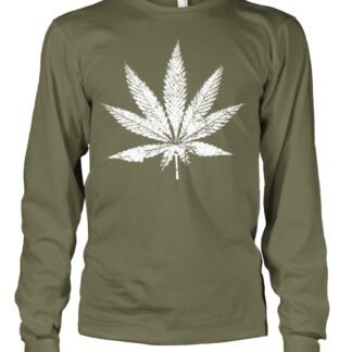 Men's White Weed Marijuana Leaf Cannabis 420 Long Sleeve T-Shirt