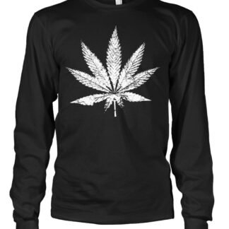 Men's White Weed Marijuana Leaf Cannabis 420 Long Sleeve T-Shirt