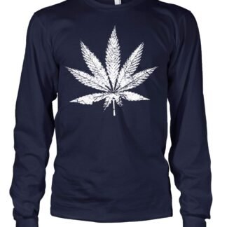 Men's White Weed Marijuana Leaf Cannabis 420 Long Sleeve T-Shirt