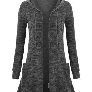 Miusey Womens Zip Up Long Hoodie Jacket Lightweight Tunic Sweatshirt Open Front Cardigan