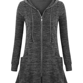 Miusey Womens Zip Up Long Hoodie Jacket Lightweight Tunic Sweatshirt Open Front Cardigan