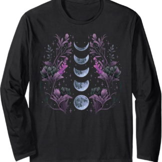 Moon Phases Wild Flowers Wiccan Wicca Witch Pagan Cute Retro Long Sleeve T-Shirt