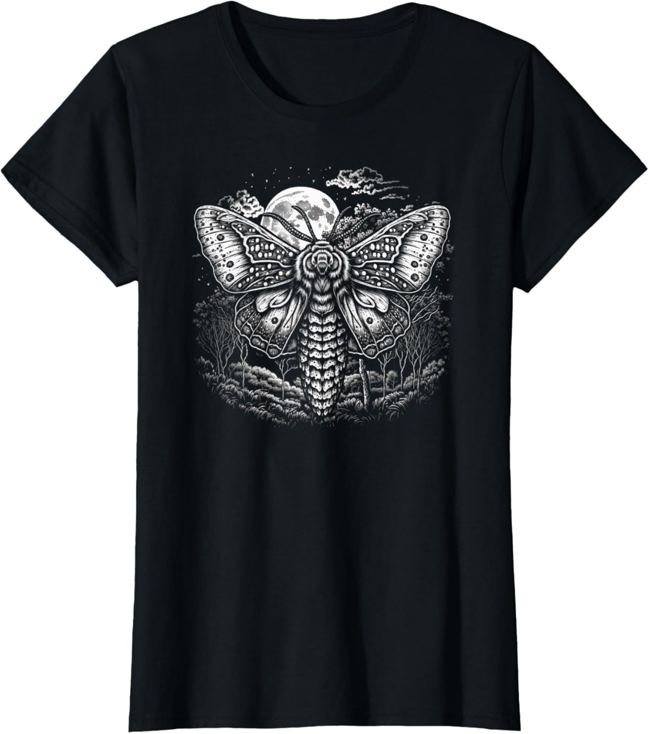 Moth And Moon Night Sky Folkloric Wiccan Nature Goth T-Shirt - lunas-mystic-emporium.com Moth And Moon Night Sky Folkloric Wiccan Nature Goth T-Shirt