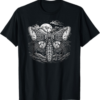 Moth And Moon Night Sky Folkloric Wiccan Nature Goth T-Shirt