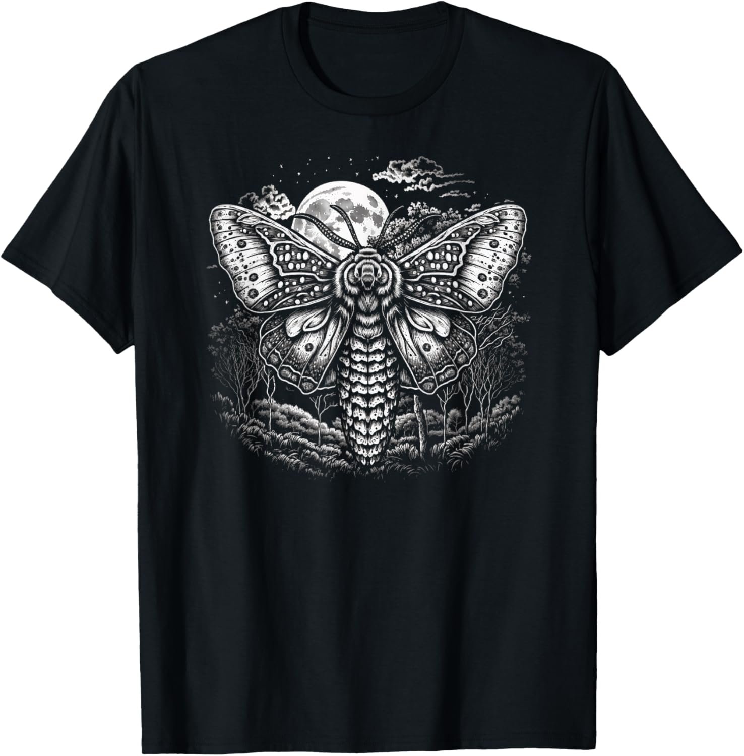 Moth And Moon Night Sky Folkloric Wiccan Nature Goth T-Shirt - lunas-mystic-emporium.com Moth And Moon Night Sky Folkloric Wiccan Nature Goth T-Shirt