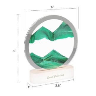 Moving Sand Art with Light(7 Color/Touch Control),3D Glass Quicksand Painting Bedside Lamp Decompression Liquid Office Decoration Gift (Green-1)