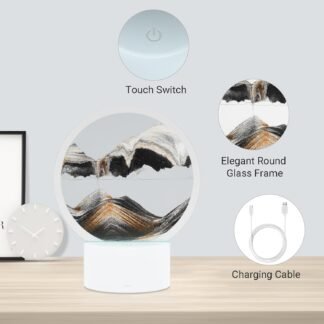 Moving Sand Art with Light(7 Color/Touch Control),3D Glass Quicksand Painting Bedside Lamp Decompression Liquid Office Decoration Gift (Black)