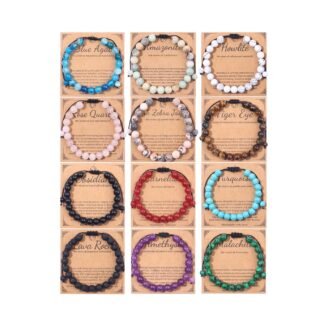 MOZAKA 12PCS 8mm Beaded Bracelets for Women Men Crystal Bracelet Semi-Precious Gemstone Beaded Bracelets for Women