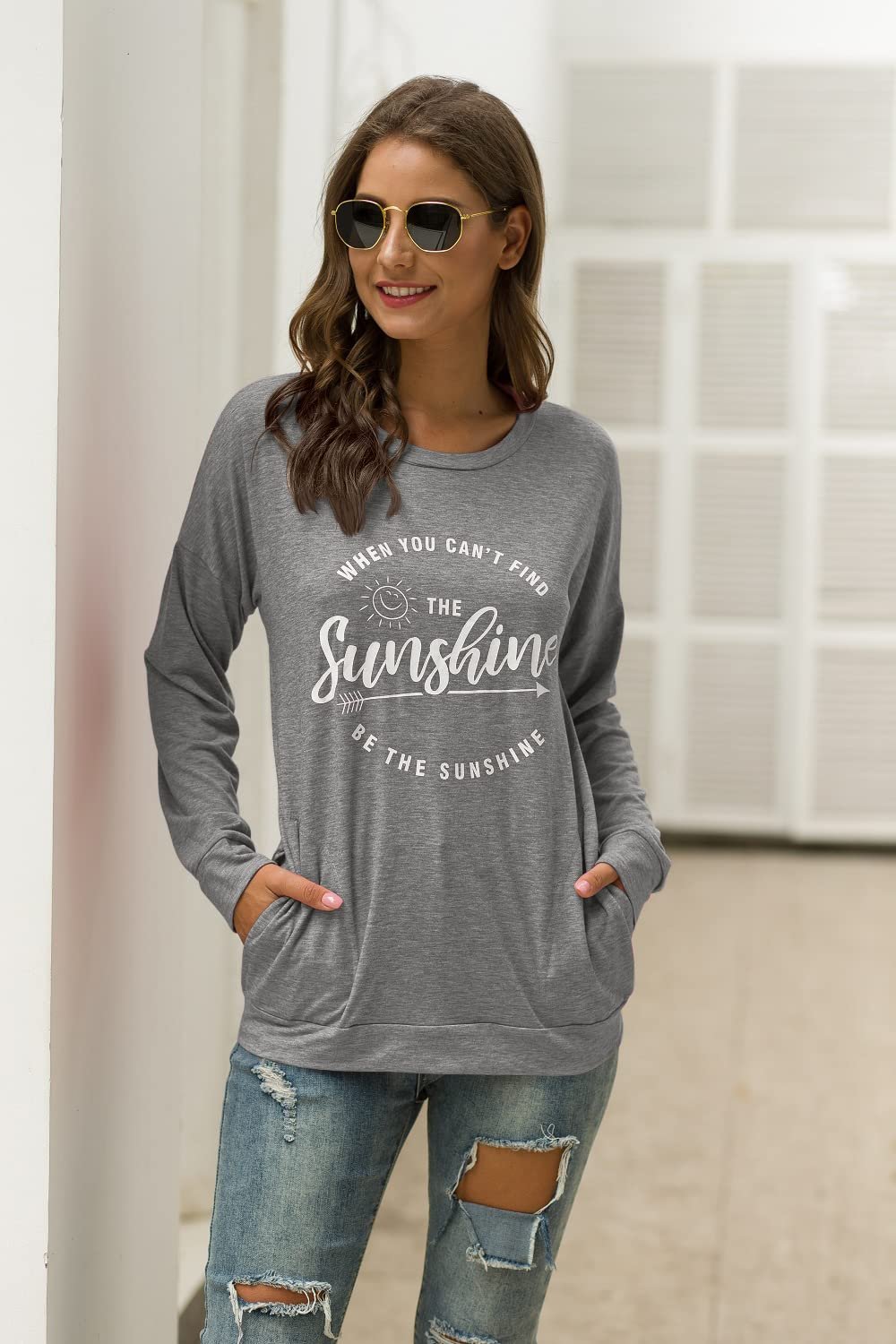 Muicy Womens Sunshine Shirt Casual Long Sleeve Shirt Tops Trendy Loose Fit Sweatshirts Tunic Tops with Pockets - lunas-mystic-emporium.com Muicy Womens Sunshine Shirt Casual Long Sleeve Shirt Tops Trendy Loose Fit Sweatshirts Tunic Tops with Pockets