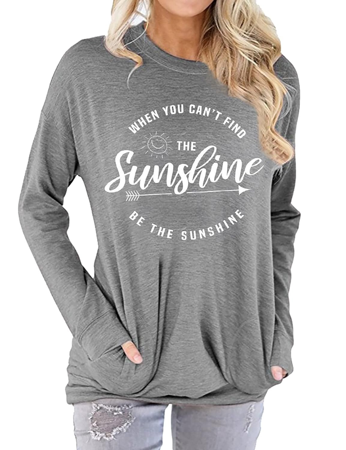 Muicy Womens Sunshine Shirt Casual Long Sleeve Shirt Tops Trendy Loose Fit Sweatshirts Tunic Tops with Pockets - lunas-mystic-emporium.com Muicy Womens Sunshine Shirt Casual Long Sleeve Shirt Tops Trendy Loose Fit Sweatshirts Tunic Tops with Pockets