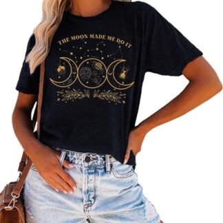 Mystic Moon and Sun Shirt for Women Mystical Boho Vintage Halloween Celestial Moon Spiritual Graphic Tees Tops