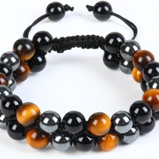 Natural Stone Bracelet, Tiger Eye,Black Glass Beads,Red stone, Unisex Woven Bracelet, Handmade for Men and Women