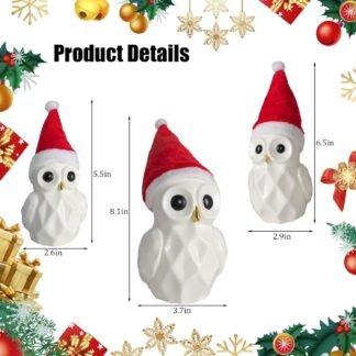 NEROSUN Christmas Lighted Owl Figurines, 3 Pack Ceramic White Light Up LED Owl Family Ornaments Table Centerpiece, Christmas Decorations for Tabletop Mantel Fireplace Cabinet...