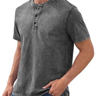 NITAGUT Mens Distressed Henley Shirts Retro Short Sleeve Cotton Tee Shirts Casual Button Down Washed T-Shirts