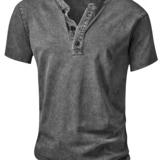 NITAGUT Mens Distressed Henley Shirts Retro Short Sleeve Cotton Tee Shirts Casual Button Down Washed T-Shirts