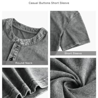 NITAGUT Mens Distressed Henley Shirts Retro Short Sleeve Cotton Tee Shirts Casual Button Down Washed T-Shirts