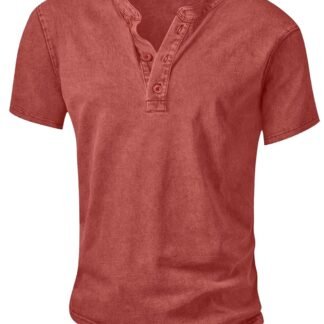 NITAGUT Mens Distressed Henley Shirts Retro Short Sleeve Cotton Tee Shirts Casual Button Down Washed T-Shirts