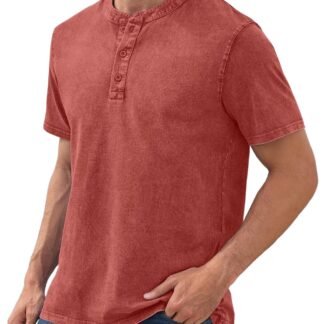 NITAGUT Mens Distressed Henley Shirts Retro Short Sleeve Cotton Tee Shirts Casual Button Down Washed T-Shirts