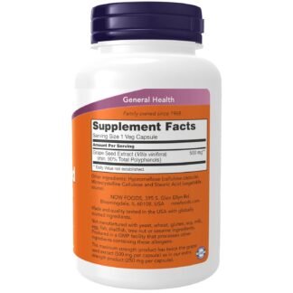 Now Supplements, Grape Seed Extract, Maximum Strength 500 mg (a Highly Concentrated Extract with a Minimum of 90% Polyphenols), 90 Veg Capsules
