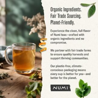 Numi Organic Moroccan Mint Tea, 18 Herbal Tea Bags, Microplastic Free, Antioxidants for Calm and Clarity