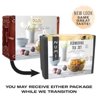 Numi Organic Tea Dancing Leaves Flowering Tea Gift Set, 5 Tea Blossoms with 16 Ounce Glass Teapot