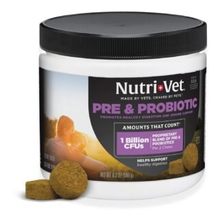 Nutri-Vet Pre & Probiotics for Dogs, Digestive Support, Upset Stomach, Puppy Probiotic, Pet Vitamins and Supplements, Dog Probiotics, Liver & Cheese Flavor, 120 Soft Chews