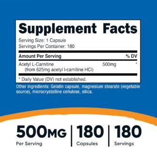 Nutricost Acetyl L-Carnitine (ALCAR) 500mg, 180 Capsules, 180 Servings - Non-GMO and Gluten Free, 1 Capsule per Serving
