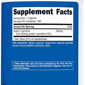 Nutricost Acetyl L-Carnitine (ALCAR) 500mg, 180 Capsules, 180 Servings - Non-GMO and Gluten Free, 1 Capsule per Serving