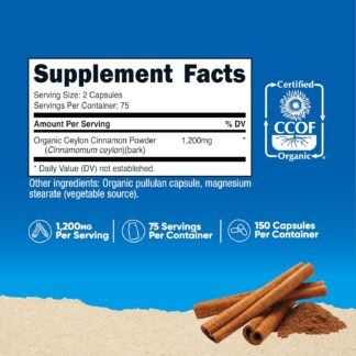 Nutricost Organic Cinnamon (Ceylon Cinnamon) 1,200mg Serving, 150 Capsules - Gluten Free, Non-GMO